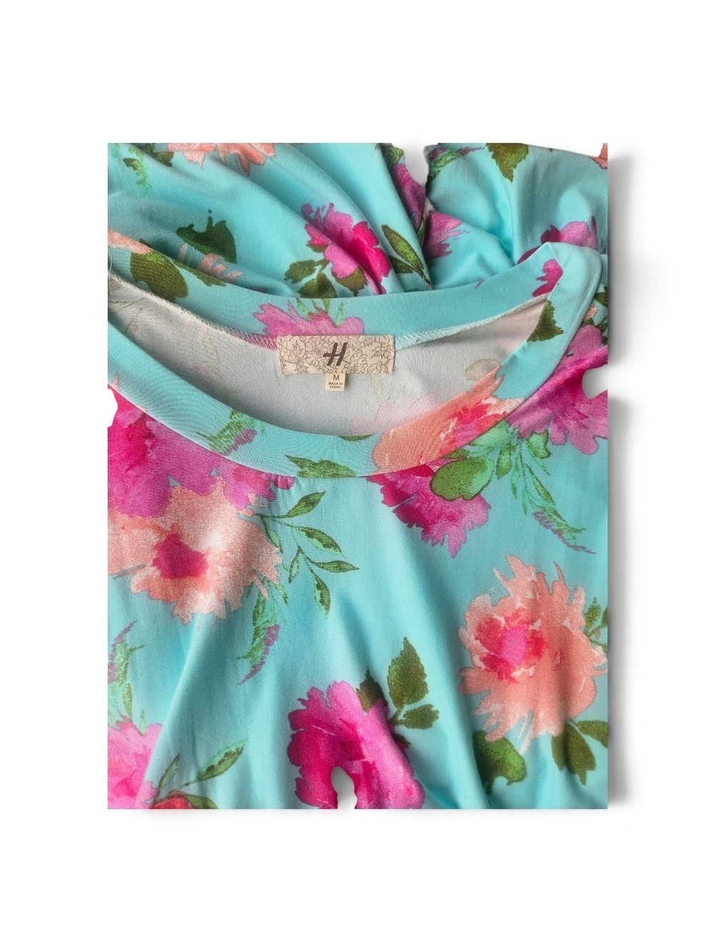 Haptics Turquoise Buttersoft Floral Babydoll Dress Size Medium - Picture 3 of 5